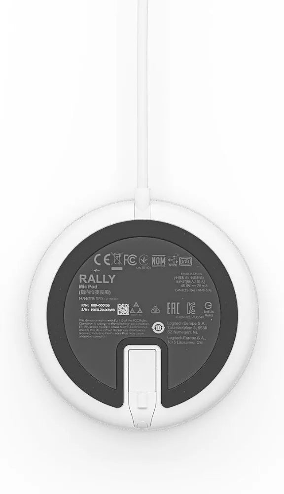 Logitech Rally Mic Pod - Four Omnidirectional Beamforming Microphones, AI filter, Voice Activity Detector, Acoustic Echo Cancellation - White