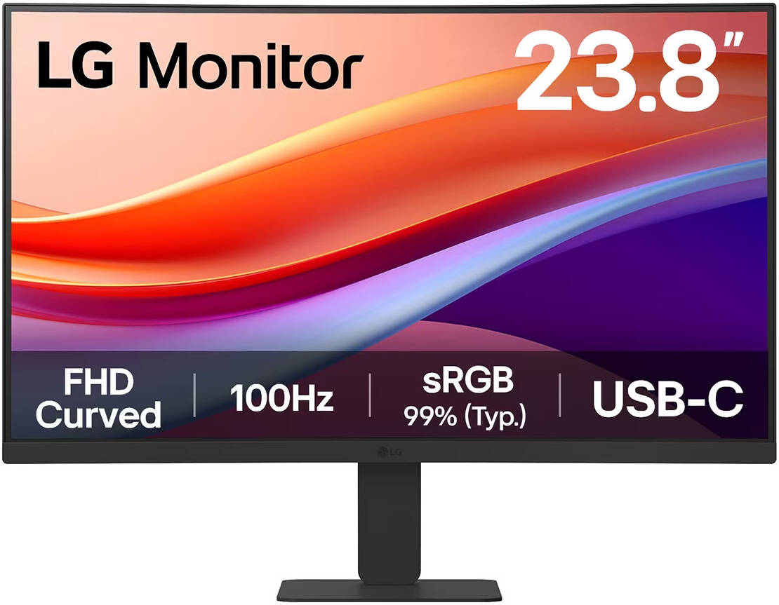 LG 24U421A Curved Monitor, 24" VA Display, FHD Resolution, 100Hz Refresh Rate, 5ms (GtG at Faster) Response Time, 1500R Curvature, Flicker Safe, Black Stabilizer, Dynamic Action Sync, Black | 24U421A