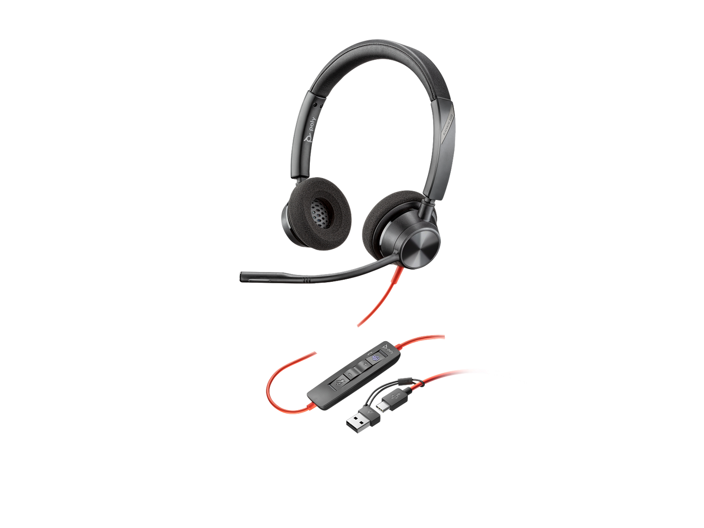 Poly Blackwire 3320 Stereo Microsoft Teams Certified USB-C Headset +USB-C/A Adapter, Noise cancelling Microphone | 8X220AA
