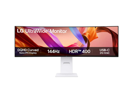 LG 49U950A-W UltraWide Curved Monitor, 49" Nano IPS Display, Dual QHD Resolution, 144Hz Refresh Rate, 1ms (MBR) Refresh Rate, Black Stabilizer, HDR 400, Game Mode, Crosshair, White | 49U950A-W.AMA