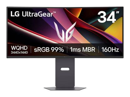 LG 34G600A-B UltraGear Curved Gaming Monitor, 34" VA Display, WQHD Resolution, 160Hz Refresh Rate, 1ms (MBR) Response Time, AMD FreeSync Premium, Motion Blur Reduction, Black | 34G600A-B.AMA