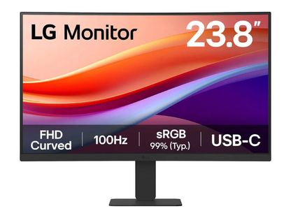 LG 24U421A Curved Monitor, 24" VA Display, FHD Resolution, 100Hz Refresh Rate, 5ms (GtG at Faster) Response Time, 1500R Curvature, Flicker Safe, Black Stabilizer, Dynamic Action Sync, Black | 24U421A