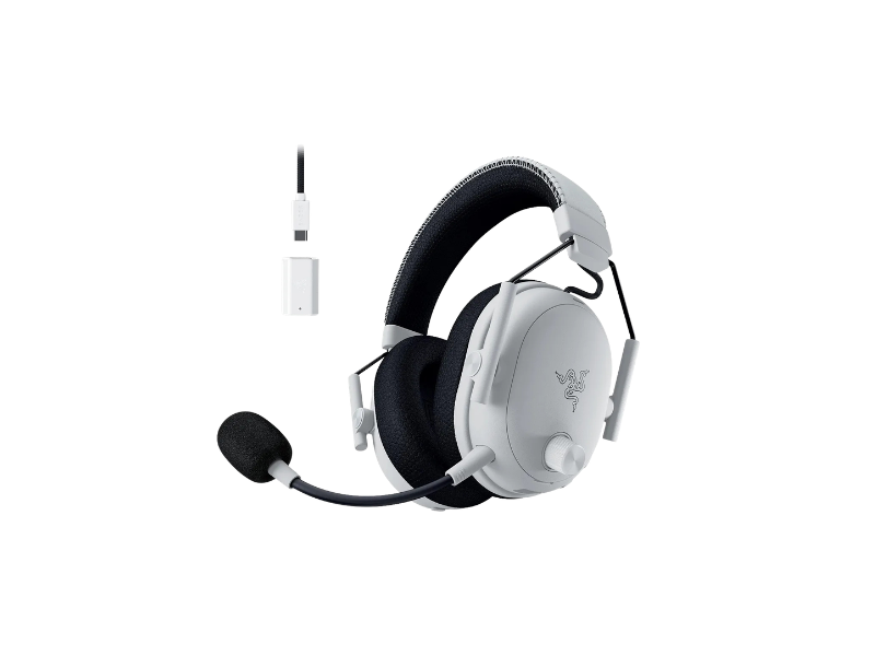 Razer BlackShark V3 Pro Wireless ANC Gaming Headset for PC: Full Band Mic - 50mm Drivers - 2.4 GHz, Bluetooth, USB, 3.5mm - Works with Mac, PS5, Nintendo Switch, Smartphone - 70 Hr Battery - White