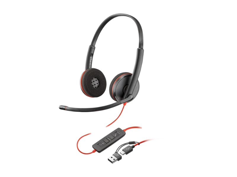 HP Poly Blackwire 3220 Stereo USB-C Headset +USB-C/A Adapter| 8X228A6