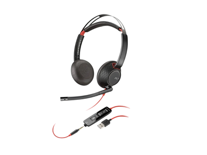 Poly Blackwire 5220 Stereo USB-C Headset, 32mm Driver Size, Omnidirectional Microphone Style, 3.5mm Plug + USB-C & USB-A Adapter Connectivity, Black | 8X231AA