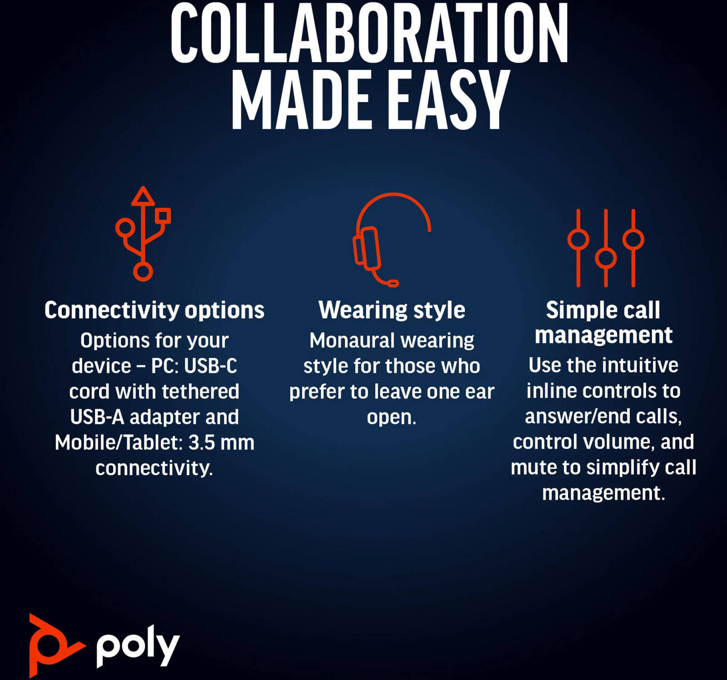 Poly Blackwire 5220 Stereo USB-C Headset, 32mm Driver Size, Omnidirectional Microphone Style, 3.5mm Plug + USB-C & USB-A Adapter Connectivity, Black | 8X231AA