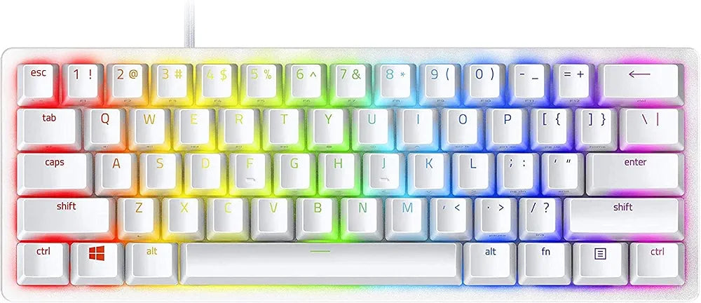 Razer Huntsman Mini Clicky Optical Switches, 60% Gaming Keyboard, Chroma Rgb Lighting, Pbt Keycaps, Onboard Memory - Mercury White