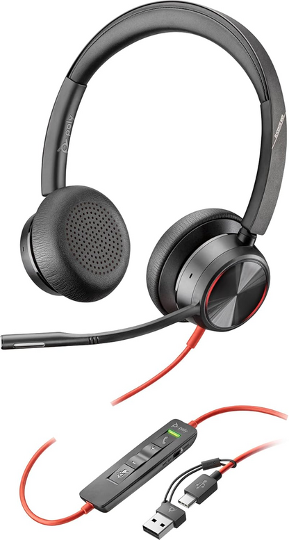 HP Poly Blackwire 8225 Premium Wired Stereo Headset, USB-C with USB-A Adapter, Acoustic Fence Technology, Advanced ANC | 8X223AA