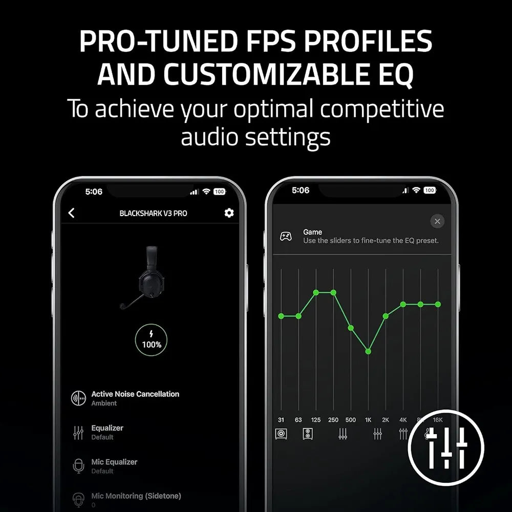 Razer BlackShark V3 Pro Wireless ANC Gaming Headset for PC: Full Band Mic - 50mm Drivers - 2.4 GHz, Bluetooth, USB, 3.5mm - Works with Mac, PS5, Nintendo Switch, Smartphone - 70 Hr Battery - Black