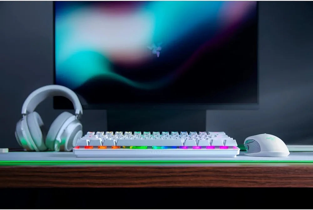 Razer Huntsman Mini Clicky Optical Switches, 60% Gaming Keyboard, Chroma Rgb Lighting, Pbt Keycaps, Onboard Memory - Mercury White