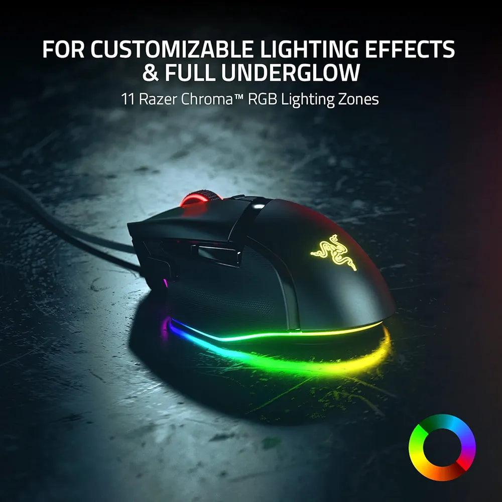 Razer Basilisk V3 Customizable Ergonomic Gaming Mouse: Fastest Mouse Switch, Chroma RGB Lighting 26K DPI Optical Sensor 11 Programmable Buttons HyperScroll Tilt Wheel - Classic Black