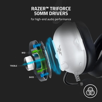Razer BlackShark V2 X Gaming Headset, 7.1 Surround Sound, 50mm Drivers, Memory Foam Cushion, for PC, Mac, PS4, PS5, Switch, Xbox One, Xbox Series X|S, Mobile - 3.5mm Audio Jack - Special White Edition