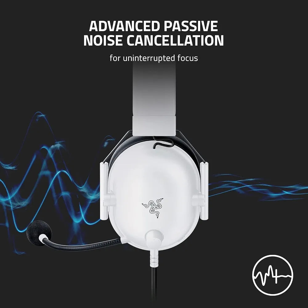 Razer BlackShark V2 X Gaming Headset, 7.1 Surround Sound, 50mm Drivers, Memory Foam Cushion, for PC, Mac, PS4, PS5, Switch, Xbox One, Xbox Series X|S, Mobile - 3.5mm Audio Jack - Special White Edition