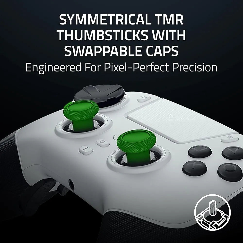 Razer Raiju V3 Pro Wireless Esports Controller for PlayStation 5 & PC: 4 Removable Mouse Click Back Buttons & 2 Claw Grip Bumpers, Symmetrical TMR Thumbsticks, Razer Pro HyperTriggers - White