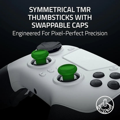 Razer Raiju V3 Pro Wireless Esports Controller for PlayStation 5 & PC: 4 Removable Mouse Click Back Buttons & 2 Claw Grip Bumpers, Symmetrical TMR Thumbsticks, Razer Pro HyperTriggers - White