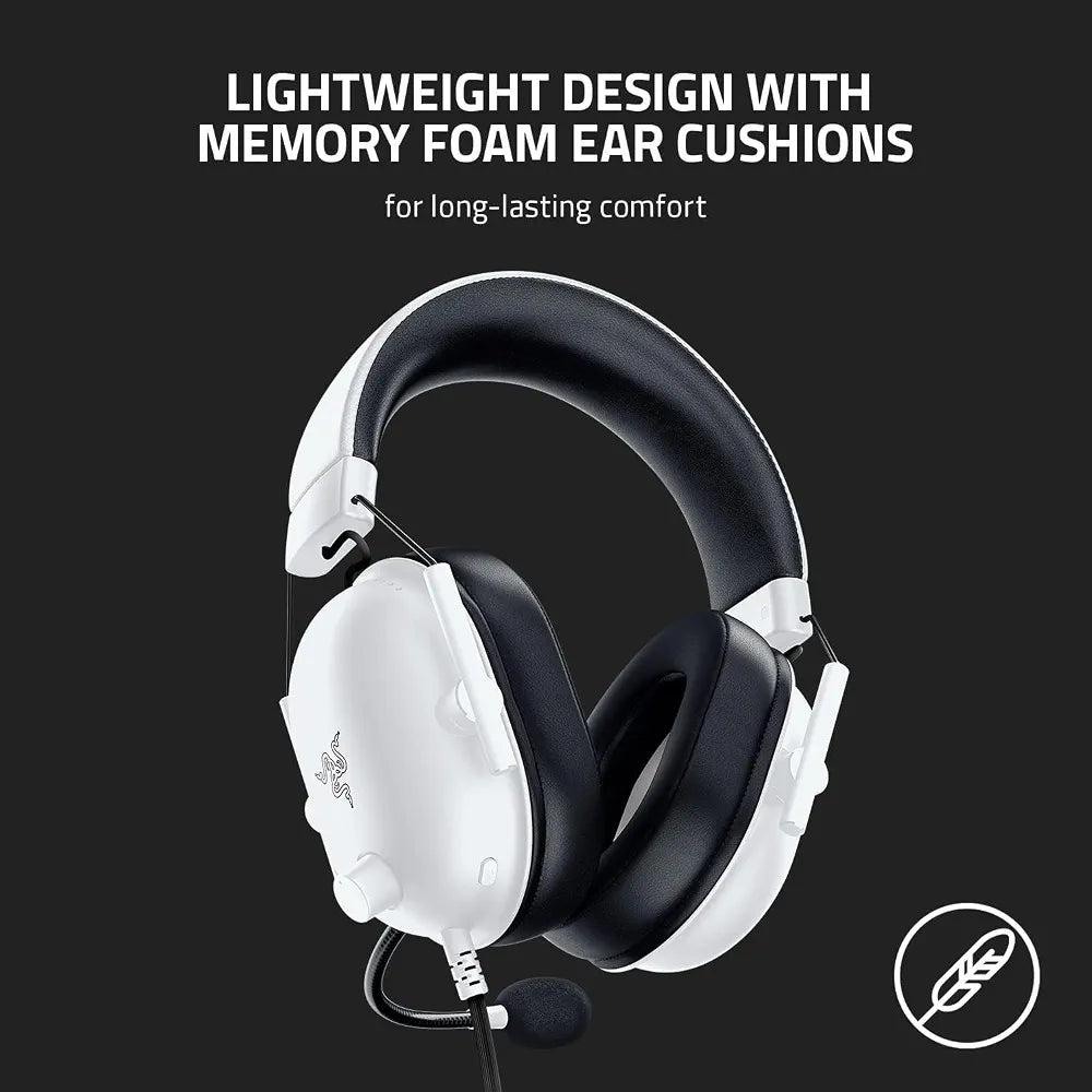 Razer BlackShark V2 X Gaming Headset, 7.1 Surround Sound, 50mm Drivers, Memory Foam Cushion, for PC, Mac, PS4, PS5, Switch, Xbox One, Xbox Series X|S, Mobile - 3.5mm Audio Jack - Special White Edition