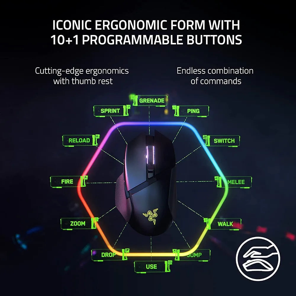 Razer Basilisk V3 Pro Customizable Wireless Gaming Mouse - Fast Optical Switches Gen-3, HyperScroll Tilt Wheel, Chroma RGB, 11 Programmable Buttons, Focus Pro 30K Optical Sensor - Classic Black