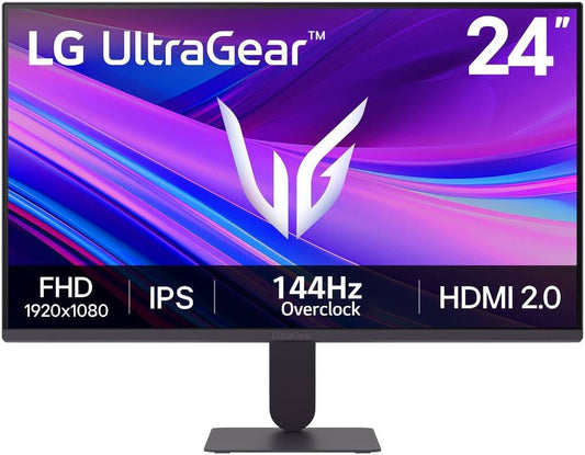 LG UltraGear 24G411A Gaming Monitor, 24" IPS Display, FHD Resolution, 144Hz Refresh Rate, 5ms (GtG @ Faster) Response Time, AMD FreeSync Premium Pro & NVIDIA G-Sync, Black | 24G411A-B