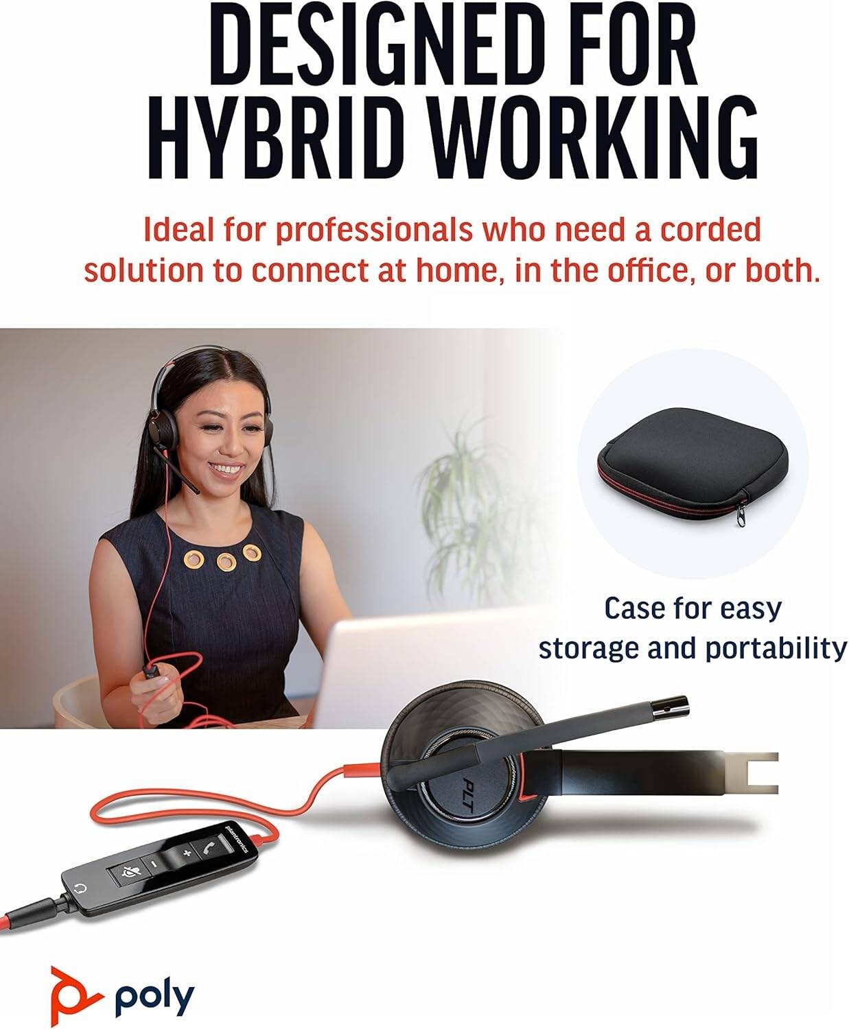 Poly Blackwire 5220 Stereo USB-A Headset, Dual Ear (Stereo) Computer Headset with Boom Mic - USB-A, 3.5 mm to connect to your PC, Mac, Tablet and/or Cell Phone | 80R97AA