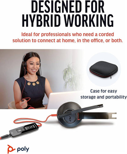 Poly Blackwire 5220 Stereo USB-A Headset, Dual Ear (Stereo) Computer Headset with Boom Mic - USB-A, 3.5 mm to connect to your PC, Mac, Tablet and/or Cell Phone | 80R97AA