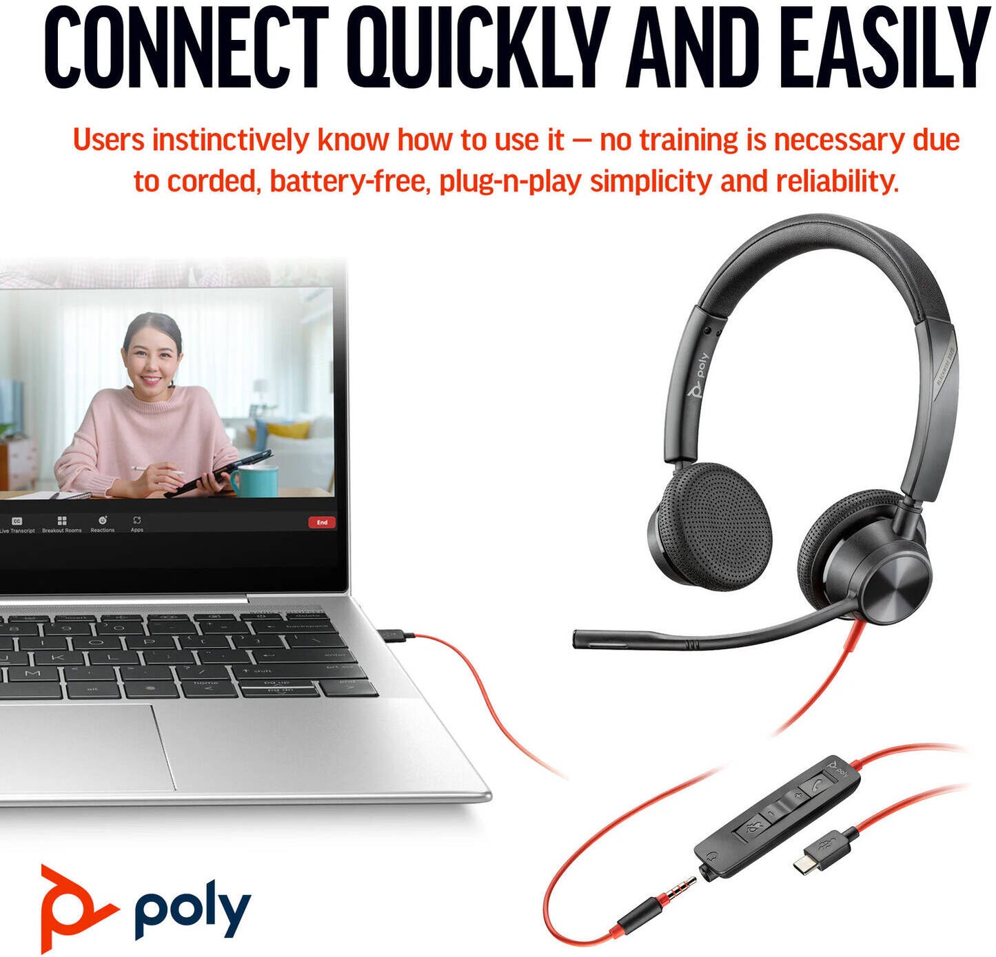 HP Poly Blackwire 3325 Stereo USB-C Headset, 3.5mm Plug, USB-C/A Adapter, Bluetooth 5.1 Binaural Headset with 24h Talk Time, Acoustic Fence 360° Noise Cancellation, 50m Range | 8X221AA