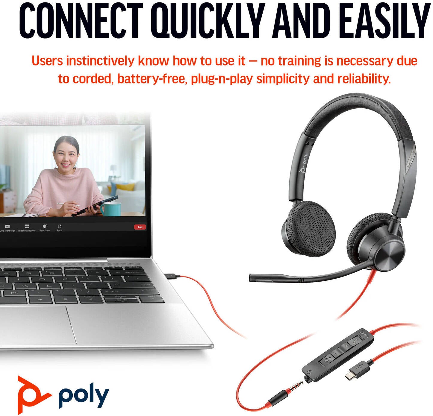 HP Poly Blackwire 3325 Stereo USB-C Headset, 3.5mm Plug, USB-C/A Adapter, Bluetooth 5.1 Binaural Headset with 24h Talk Time, Acoustic Fence 360° Noise Cancellation, 50m Range | 8X221AA