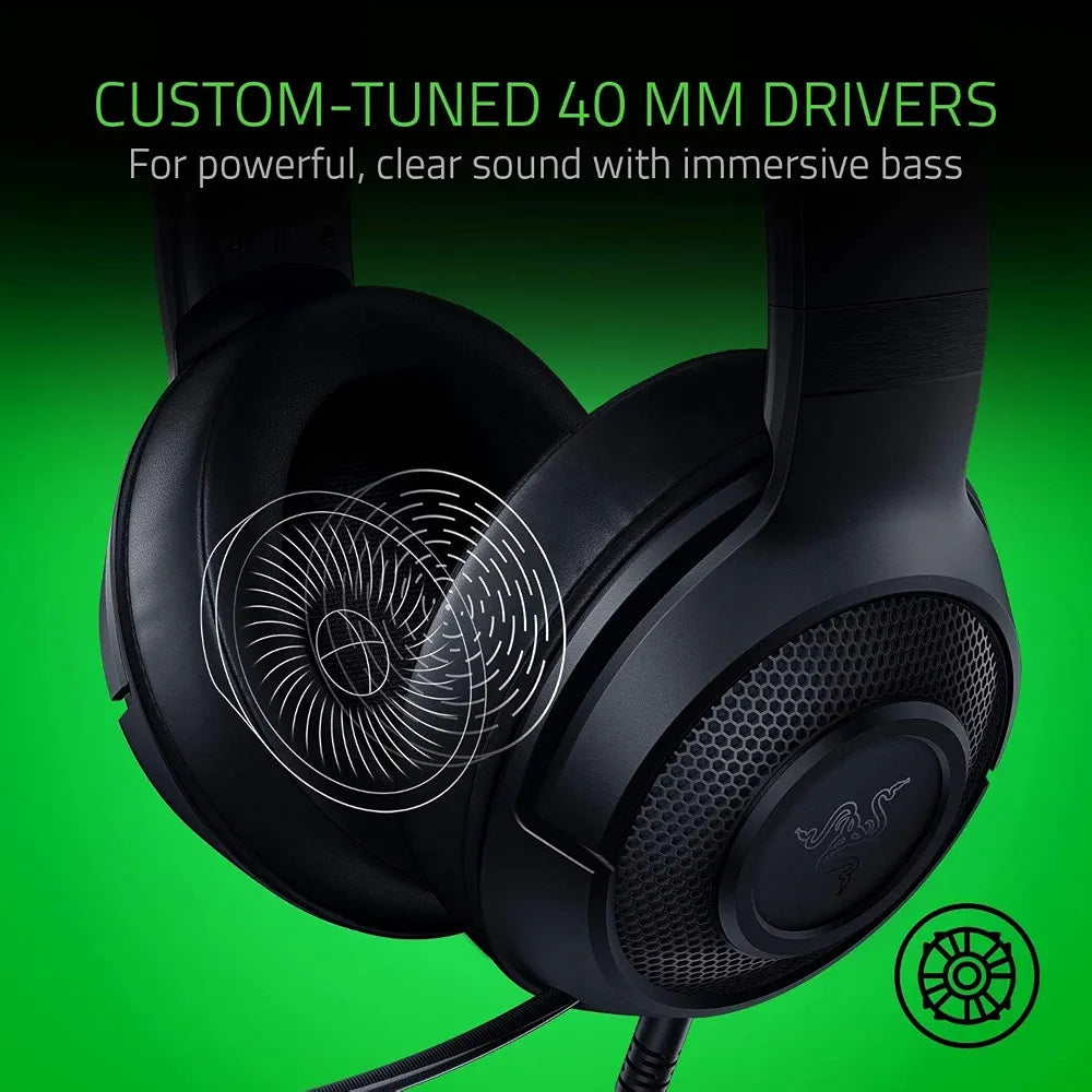 Razer Kraken X Lite Ultralight Gaming Headset: 7.1 Surround Sound - Lightweight Aluminum Frame - Bendable Cardioid Microphone - for PC, PS4, PS5, Switch, Xbox One, Xbox Series X & S, Mobile - Black