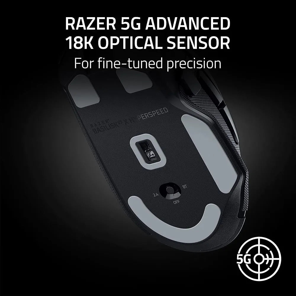 Razer Basilisk V3 X HyperSpeed Customizable Wireless Gaming Mouse: Mechanical Switches Gen-2-5G Advanced 18K Optical Sensor - Chroma RGB - 9 Programmable Controls - 285 Hr Battery - Classic Black