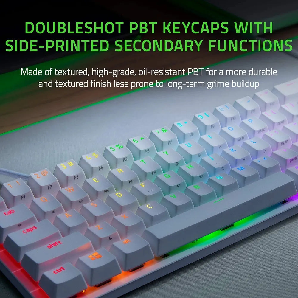 Razer Huntsman Mini Clicky Optical Switches, 60% Gaming Keyboard, Chroma Rgb Lighting, Pbt Keycaps, Onboard Memory - Mercury White
