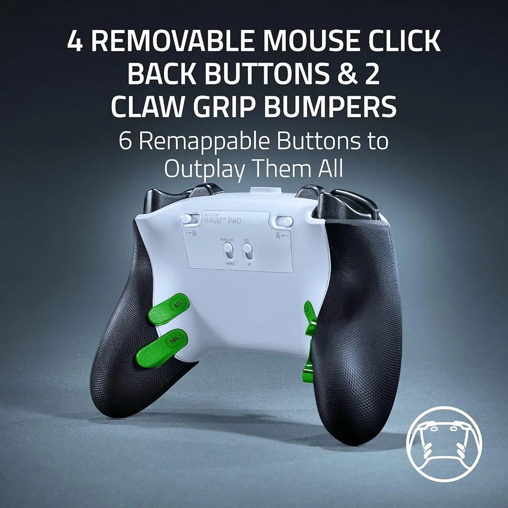 Razer Raiju V3 Pro Wireless Esports Controller for PlayStation 5 & PC: 4 Removable Mouse Click Back Buttons & 2 Claw Grip Bumpers, Symmetrical TMR Thumbsticks, Razer Pro HyperTriggers - White