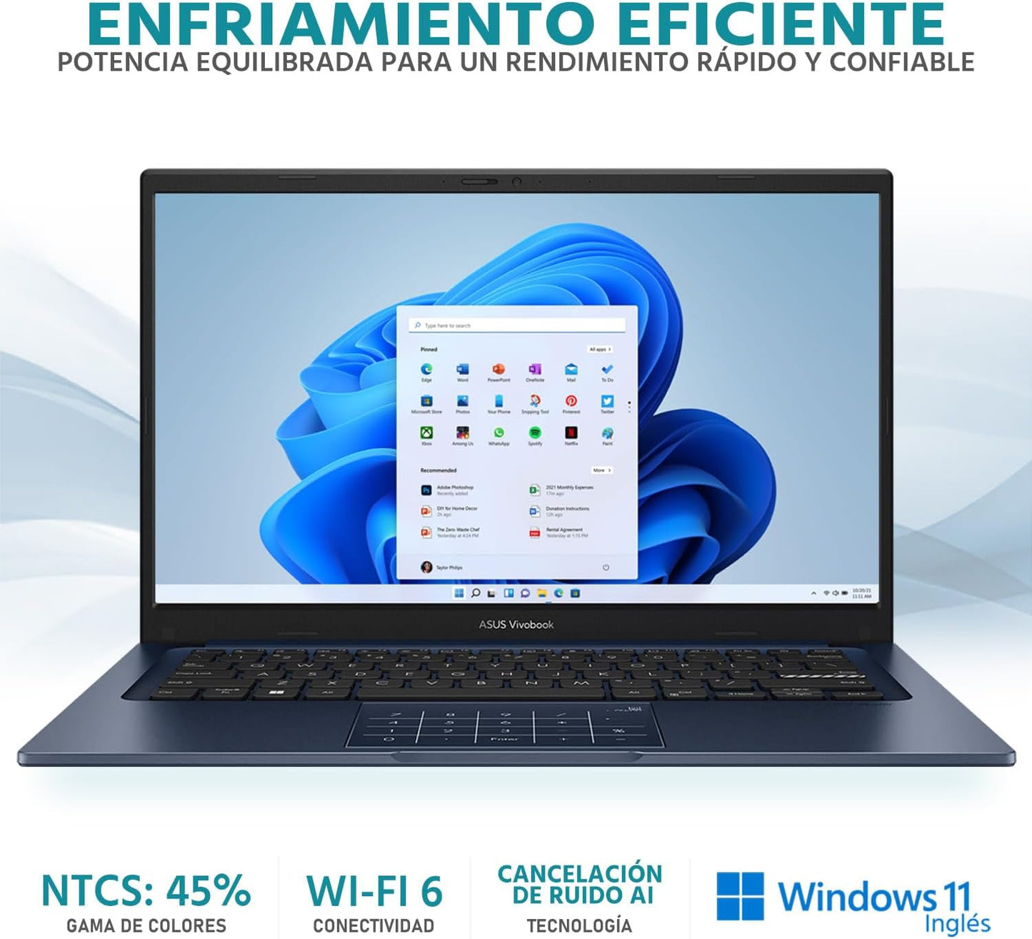 ASUS  Vivobook 14 14" FHD Laptop, Intel Core i7-1355U, 1.7GHz, 12GB RAM, 512GB SSD, Windows 11 Home, Intel UHD Graphics, Wi-Fi5, Bluetooth, Quiet Blue, X1404VA-I712512