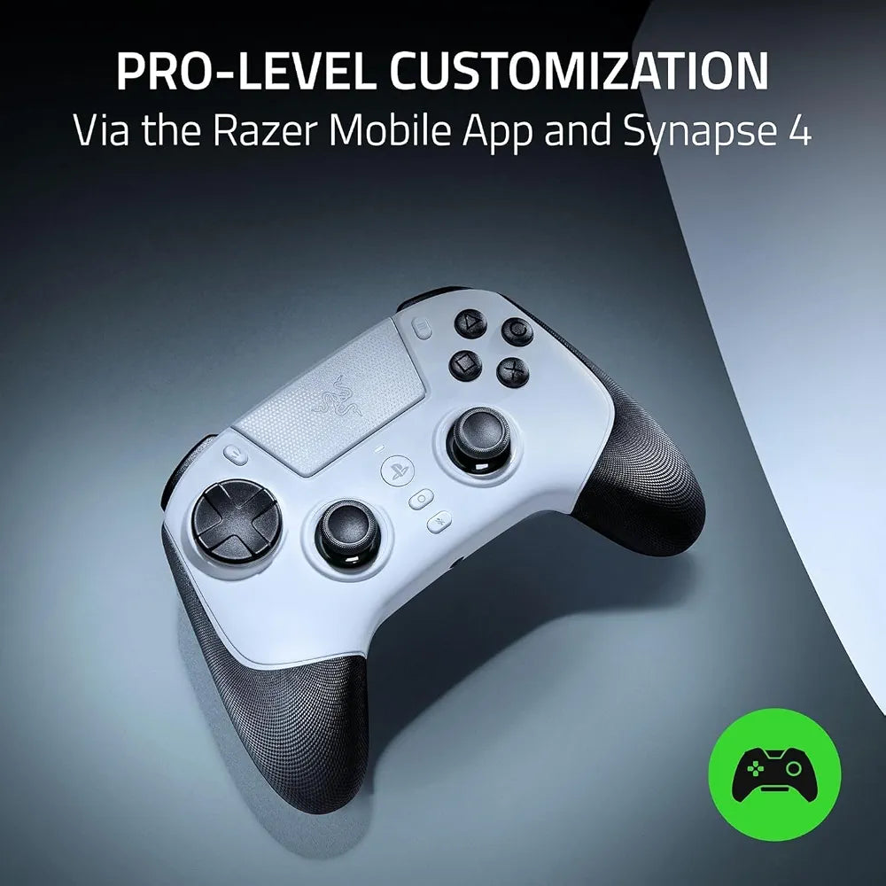 Razer Raiju V3 Pro Wireless Esports Controller for PlayStation 5 & PC: 4 Removable Mouse Click Back Buttons & 2 Claw Grip Bumpers, Symmetrical TMR Thumbsticks, Razer Pro HyperTriggers - White