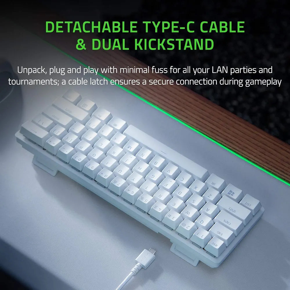 Razer Huntsman Mini Clicky Optical Switches, 60% Gaming Keyboard, Chroma Rgb Lighting, Pbt Keycaps, Onboard Memory - Mercury White