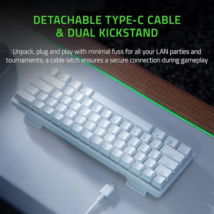 Razer Huntsman Mini Clicky Optical Switches, 60% Gaming Keyboard, Chroma Rgb Lighting, Pbt Keycaps, Onboard Memory - Mercury White
