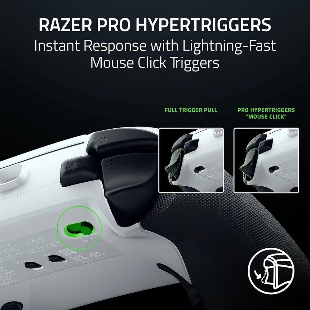 Razer Raiju V3 Pro Wireless Esports Controller for PlayStation 5 & PC: 4 Removable Mouse Click Back Buttons & 2 Claw Grip Bumpers, Symmetrical TMR Thumbsticks, Razer Pro HyperTriggers - White