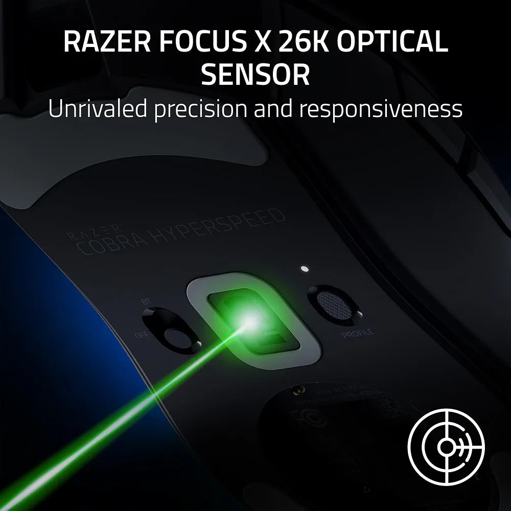 Razer Cobra HyperSpeed Lightweight Customizable Wireless Gaming Mouse: 9 Customizable Controls, Focus X 26K Optical Sensor, Optical Mouse Switches Gen-4 