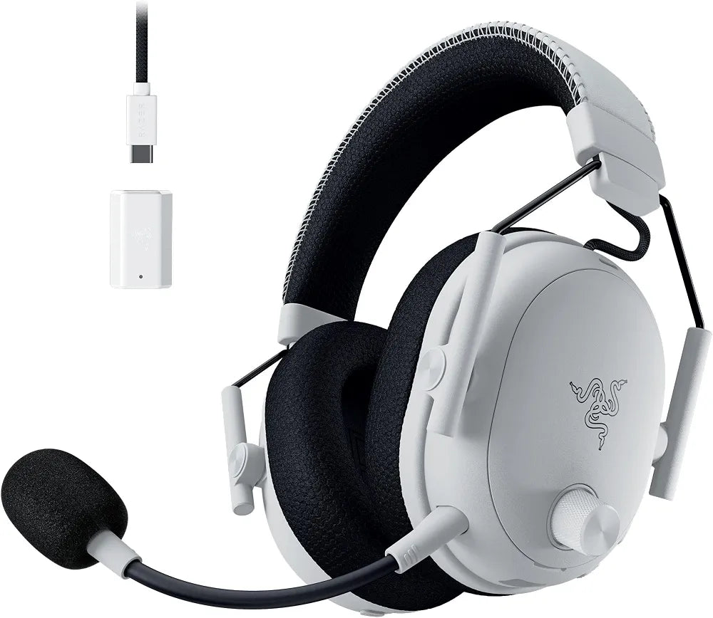 Razer BlackShark V3 Pro Wireless ANC Gaming Headset for PC: Full Band Mic - 50mm Drivers - 2.4 GHz, Bluetooth, USB, 3.5mm - Works with Mac, PS5, Nintendo Switch, Smartphone - 70 Hr Battery - White