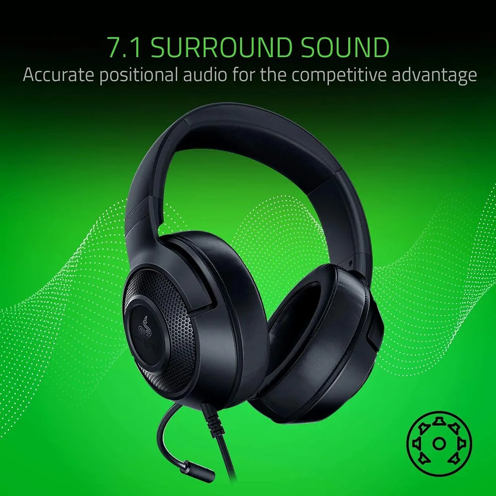 Razer Kraken X Lite Ultralight Gaming Headset: 7.1 Surround Sound - Lightweight Aluminum Frame - Bendable Cardioid Microphone - for PC, PS4, PS5, Switch, Xbox One, Xbox Series X & S, Mobile - Black