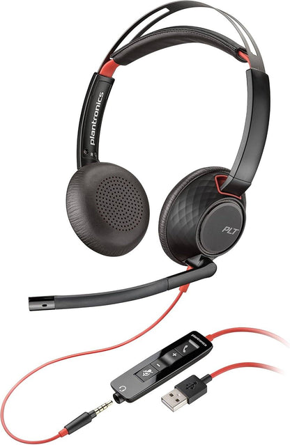 Poly Blackwire 5220 Stereo USB-A Headset, Dual Ear (Stereo) Computer Headset with Boom Mic - USB-A, 3.5 mm to connect to your PC, Mac, Tablet and/or Cell Phone | 80R97AA