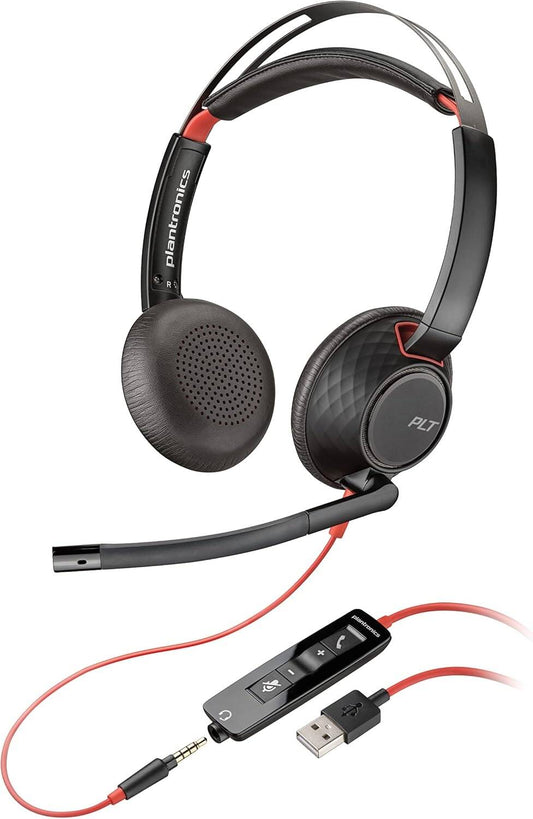 Poly Blackwire 5220 Stereo USB-A Headset, Dual Ear (Stereo) Computer Headset with Boom Mic - USB-A, 3.5 mm to connect to your PC, Mac, Tablet and/or Cell Phone | 80R97AA