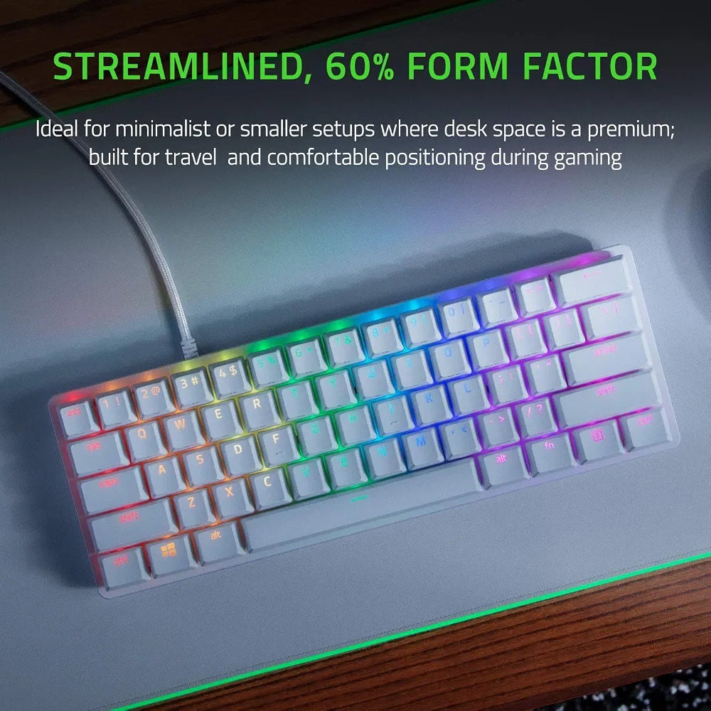 Razer Huntsman Mini Clicky Optical Switches, 60% Gaming Keyboard, Chroma Rgb Lighting, Pbt Keycaps, Onboard Memory - Mercury White