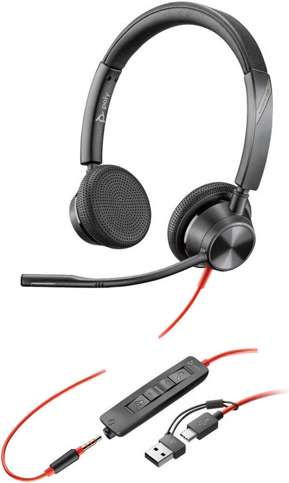 HP Poly Blackwire 3325 Stereo USB-C Headset, 3.5mm Plug, USB-C/A Adapter, Bluetooth 5.1 Binaural Headset with 24h Talk Time, Acoustic Fence 360° Noise Cancellation, 50m Range | 8X221AA