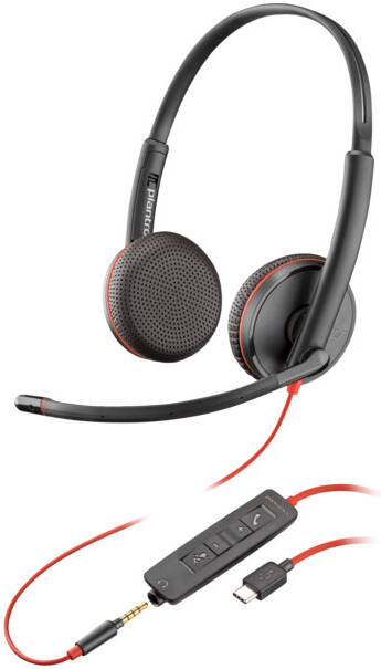 HP Poly Blackwire C3225 Stereo USB-C Headset, Noise-Cancelling Boom Mic, On-Ear Design with SoundGuard, USB-C/3.5mm Compatibility, 270° Rotatable Mic, Black | 80S04A6