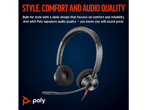 Poly Blackwire 3320 Stereo Microsoft Teams Certified USB-C Headset +USB-C/A Adapter, Noise cancelling Microphone | 8X220AA