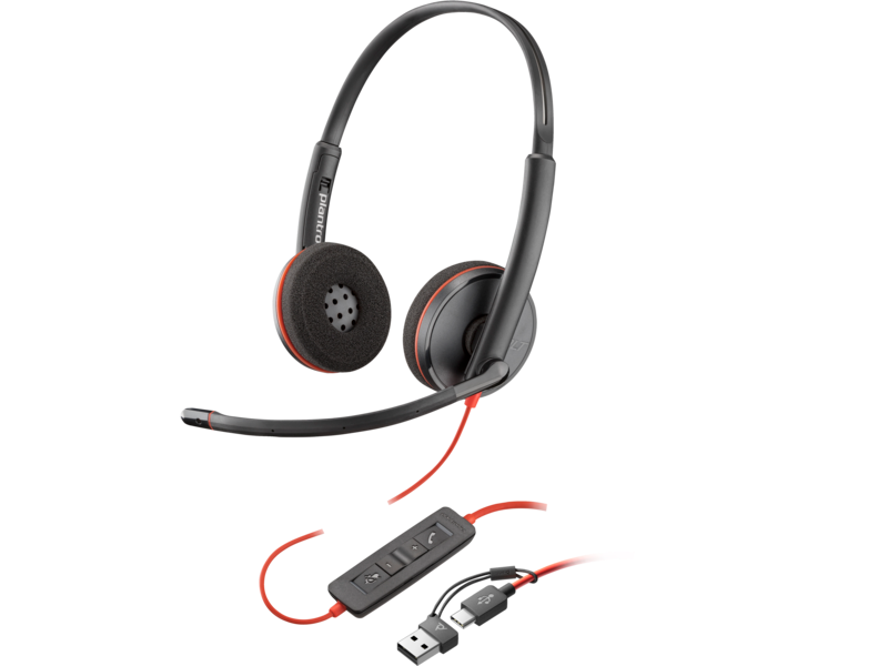 HP Poly Blackwire 3220 Stereo USB-C Headset +USB-C/A Adapter (Bulk), Noise cancelling Microphone, On-ear (stereo) | 8X228A6
