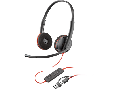 HP Poly Blackwire 3220 Stereo USB-C Headset +USB-C/A Adapter (Bulk), Noise cancelling Microphone, On-ear (stereo) | 8X228A6