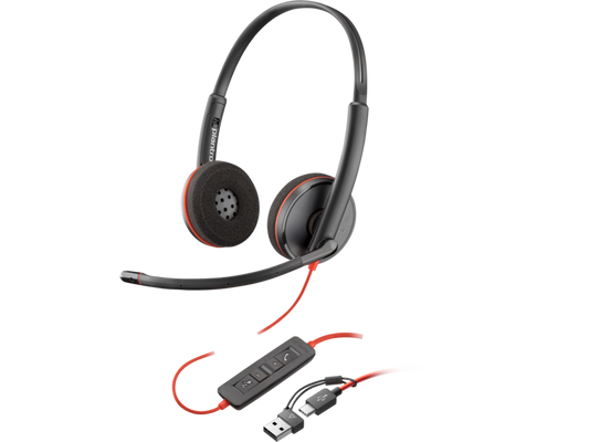 HP Poly Blackwire 3220 Stereo USB-C Headset +USB-C/A Adapter (Bulk), Noise cancelling Microphone, On-ear (stereo) | 8X228A6