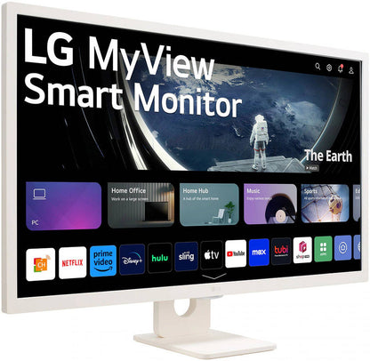 LG MyView 32SR50F-W Smart Monitor, 32" IPS Display, FHD Resolution, 60Hz Refresh Rate, 8ms (typ) Response Time, webOS, ThinQ Home Dashboard, Wi-Fi & Bluetooth Connectivity, White | 32SR50F-W