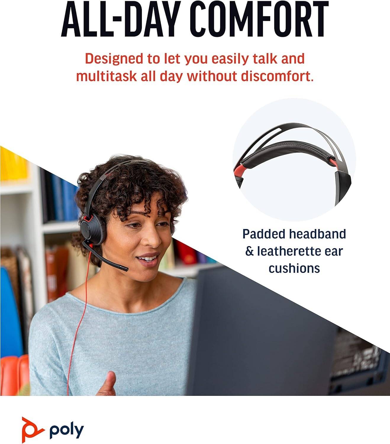 Poly Blackwire 5220 Stereo USB-A Headset, Dual Ear (Stereo) Computer Headset with Boom Mic - USB-A, 3.5 mm to connect to your PC, Mac, Tablet and/or Cell Phone | 80R97AA