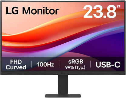 LG 24U421A Curved Monitor, 24" VA Display, FHD Resolution, 100Hz Refresh Rate, 5ms (GtG at Faster) Response Time, 1500R Curvature, Flicker Safe, Black Stabilizer, Dynamic Action Sync, Black | 24U421A